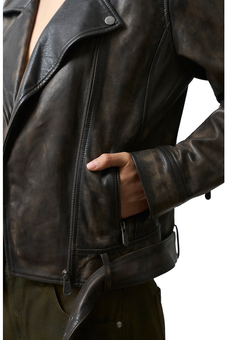 Efos Leather Biker Jacket, Alternate, color, Brown