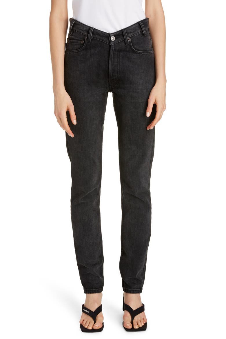 V-Waist Skinny Jeans, Main, color, GIVRE/ BLACK