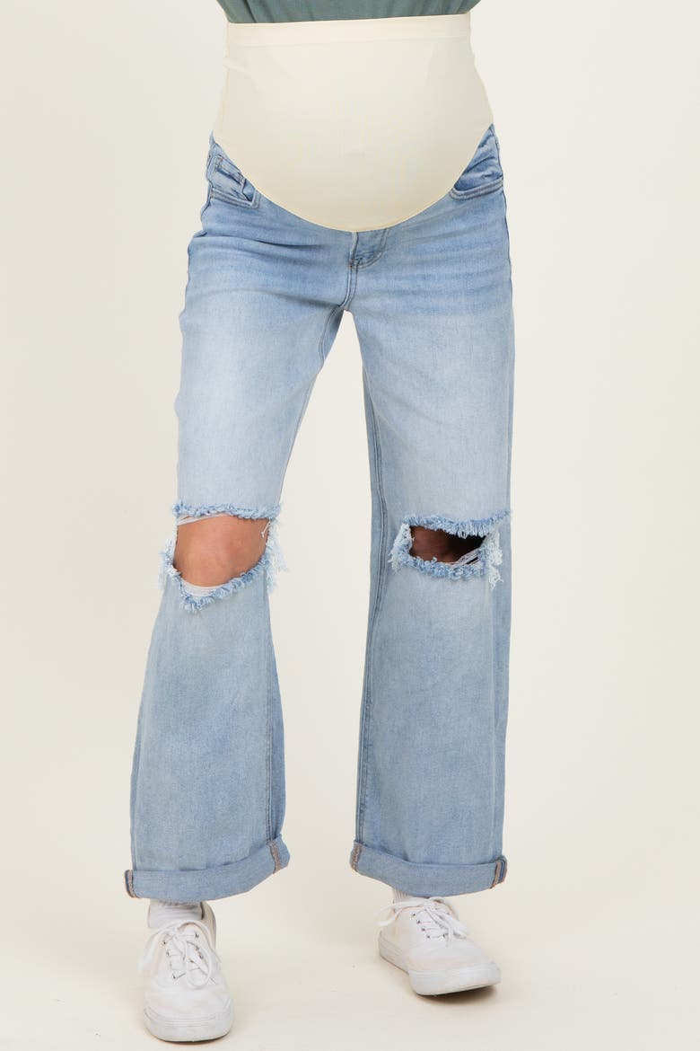 Open Knee Cuffed Boyfriend Fit Maternity Jeans, Alternate, color, Light Blue