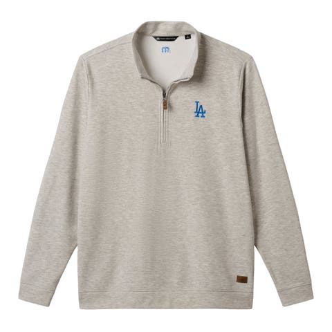 Men's TravisMathew Heather Gray Los Angeles Dodgers Cloud Home Game Quarter-Zip Tri-Blend Pullover
