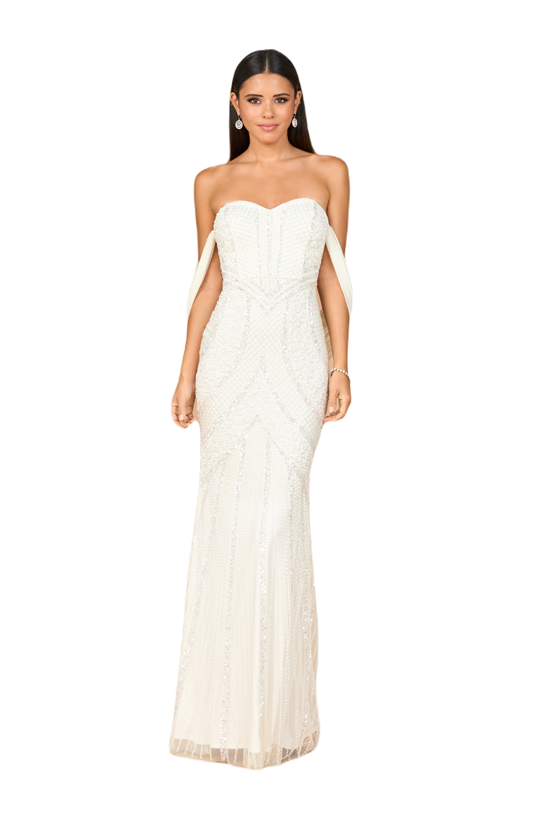 Beaded Gown with Cape Detail, Main, color, Ivory