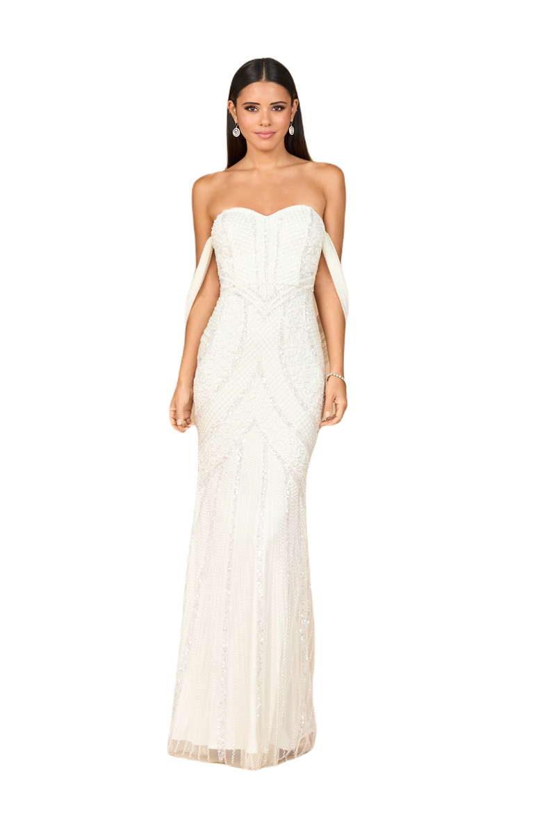 LARA New York Beaded Gown with Cape Detail, Main, color, Ivory