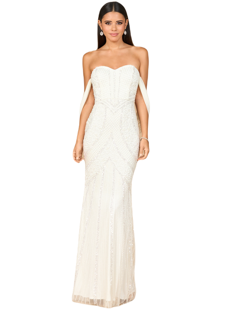Beaded Gown with Cape Detail