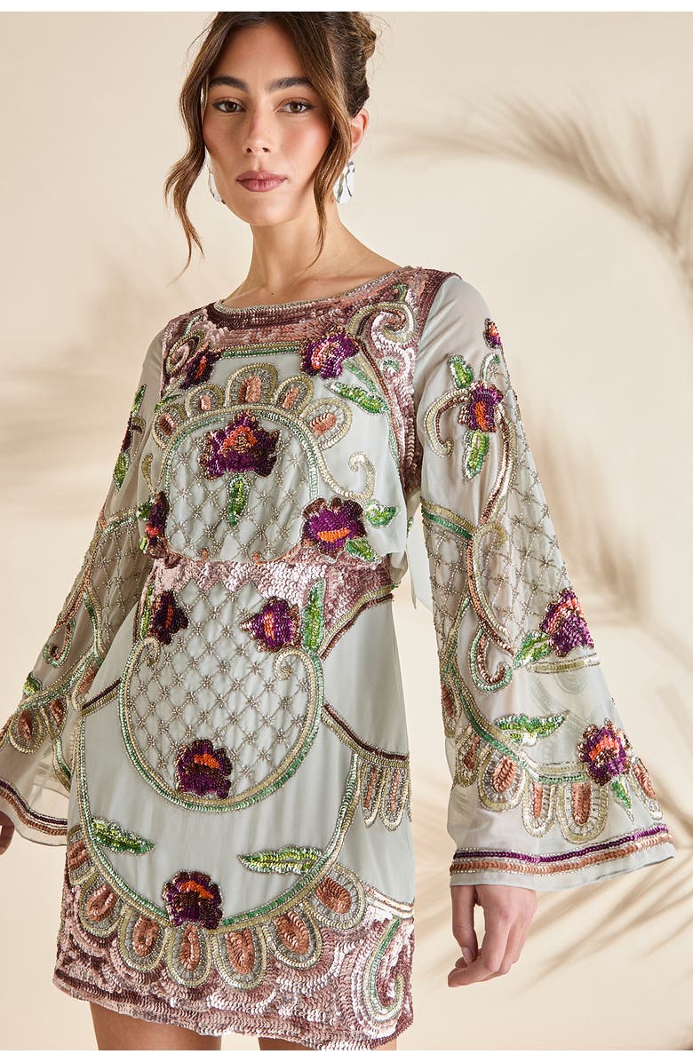 Coast Heavily Embellished Sequin Mini Dress, Alternate, color, Aqua