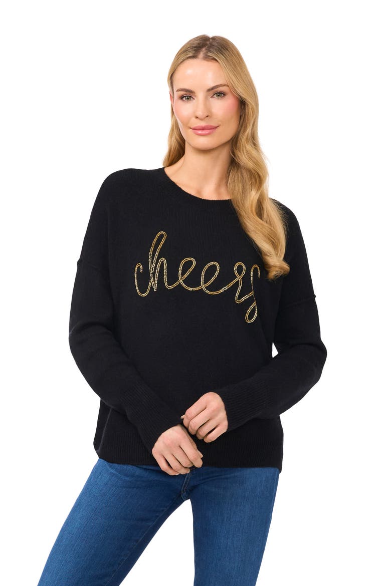 Cheers Beaded Sweater, Alternate, color, RICH BLACK