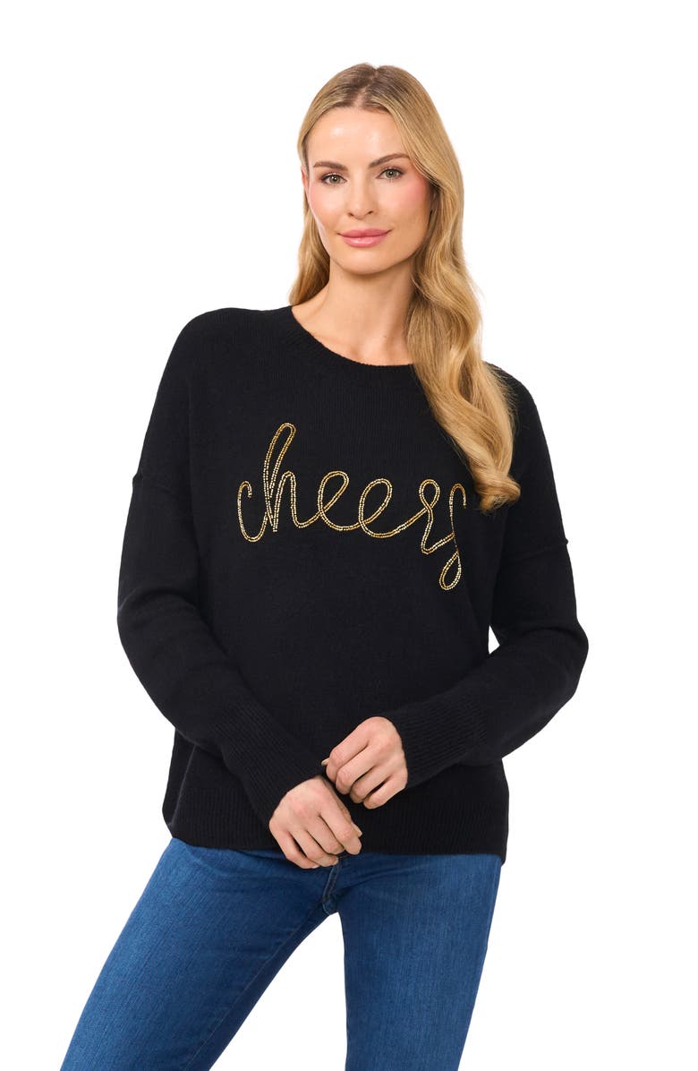 CeCe Cheers Beaded Sweater, Alternate, color, Rich Black