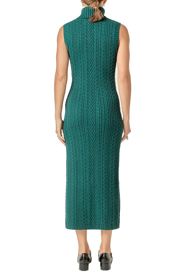 Sleeveless Turtleneck Cable Stitch Maxi Sweater Dress, Alternate, color, DARK GREEN