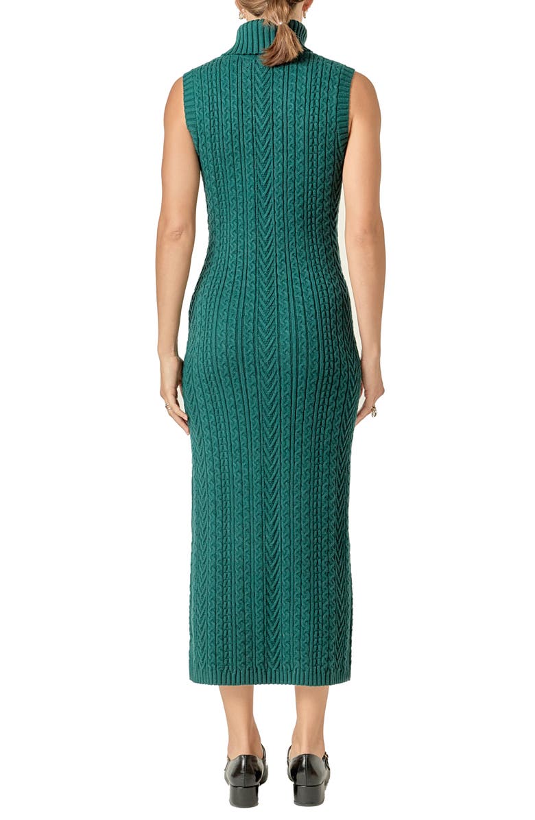English Factory Sleeveless Turtleneck Cable Stitch Maxi Sweater Dress, Alternate, color, Dark Green