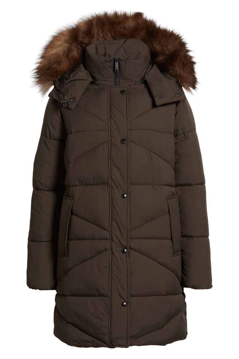 Faux Fur Trim Hooded Quilted Jacket, Alternate, color, CAFE NOIR