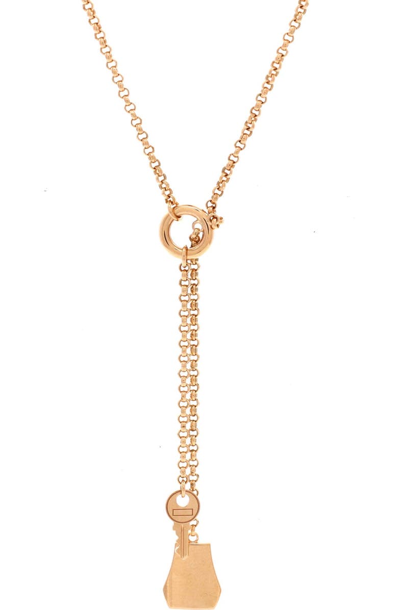 Pre-Owned Hermes Kelly Clochette Pendant Necklace 18K Rose Gold Small, Main, color, Rose Gold