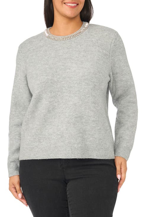 Rhinestone Neckline Sweater