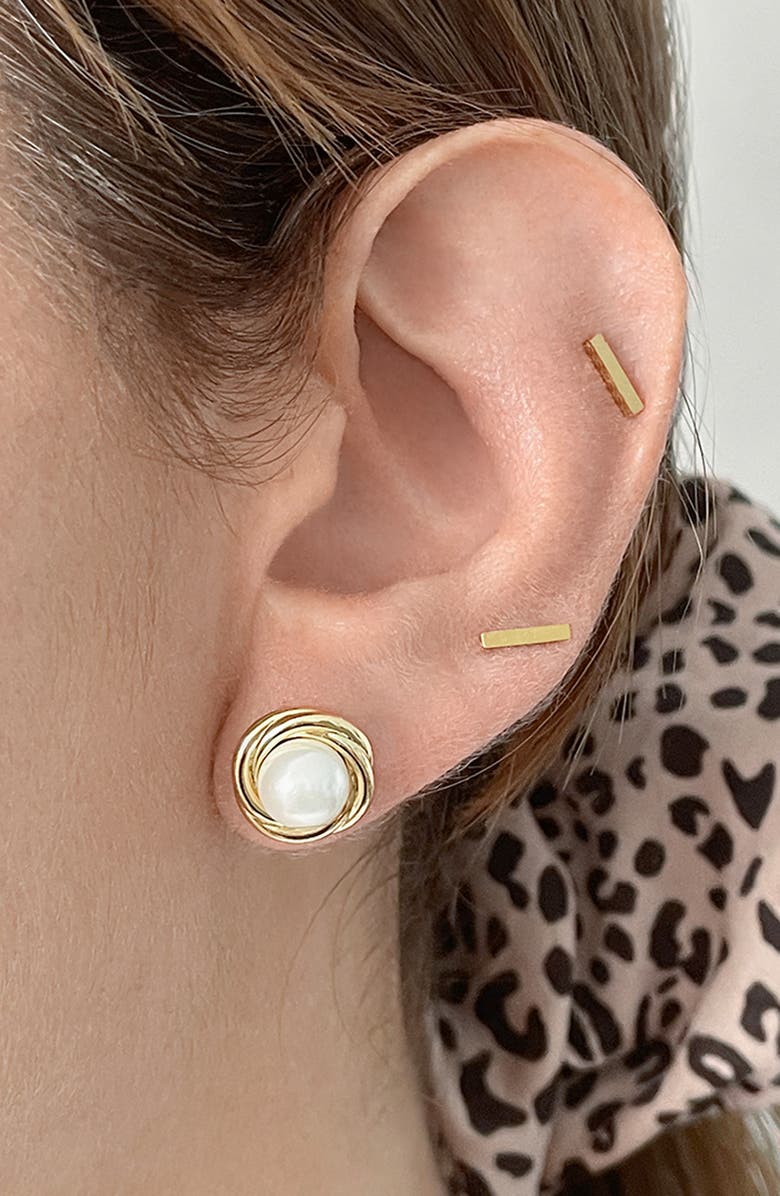 Adornia 14K Yellow Gold Plated Imitation Pearl Stud Earrings, Alternate, color,