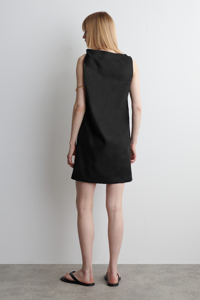 Twist-Detail Linen Mini Dress, Alternate, color, BLACK