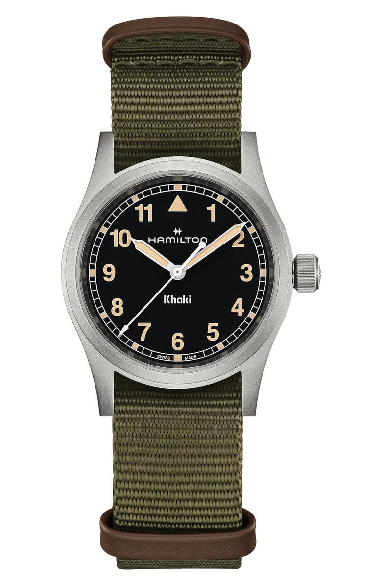 Hamilton Khaki Field NATO Strap Watch, 33mm, Main, color, Black