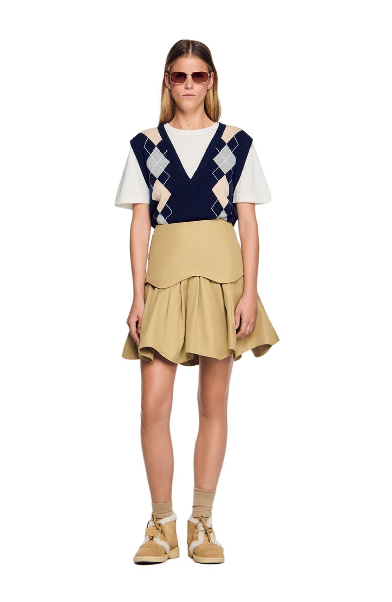 SANDRO Mini flared pleated skirt, Alternate, color, Beige