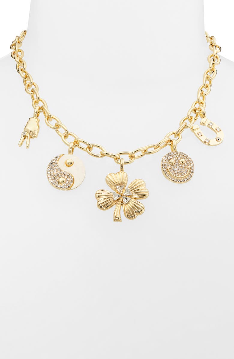 BaubleBar Luck Motif Charm Necklace, Alternate, color, Clear