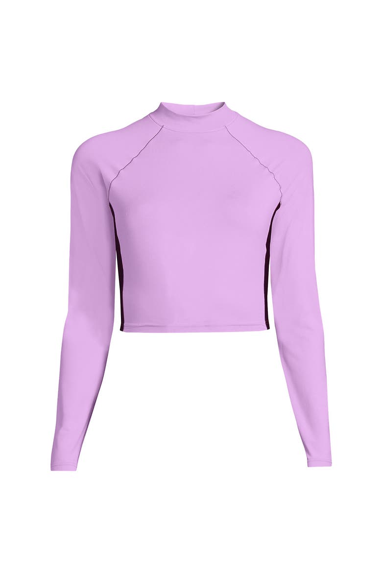 Long Sleeve Mock Neck Cropped UPF 50 Sun Protection Rash Guard, Alternate, color, Wild Lilac/Dark Wine