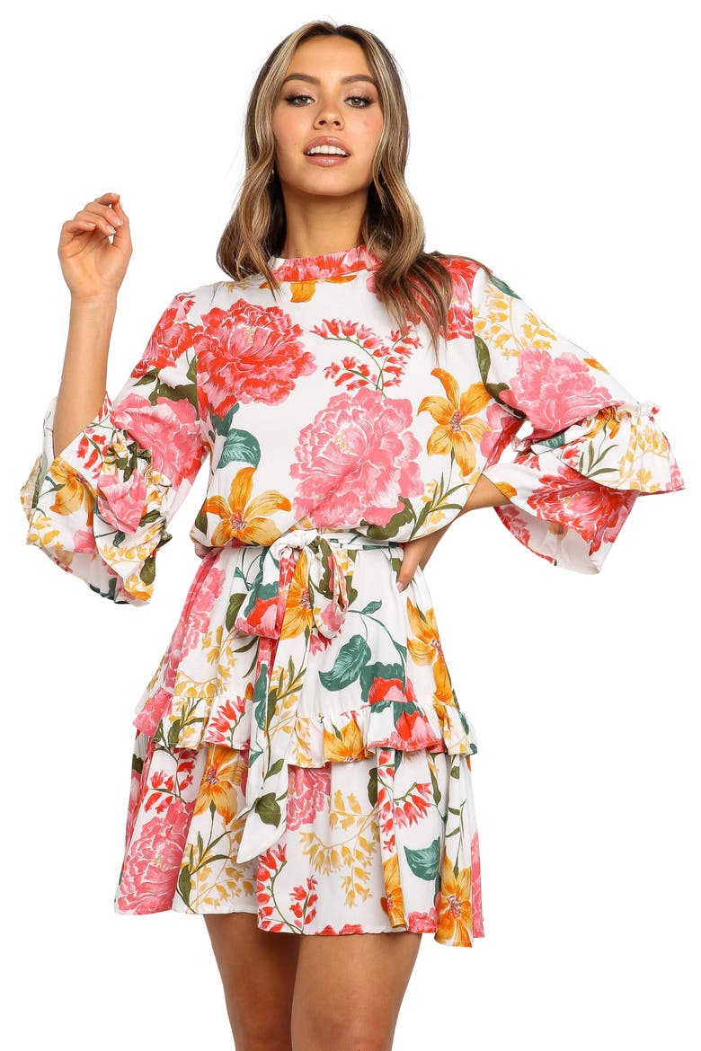 Peta Floral Print Tiered Dress, Alternate, color, WHITE