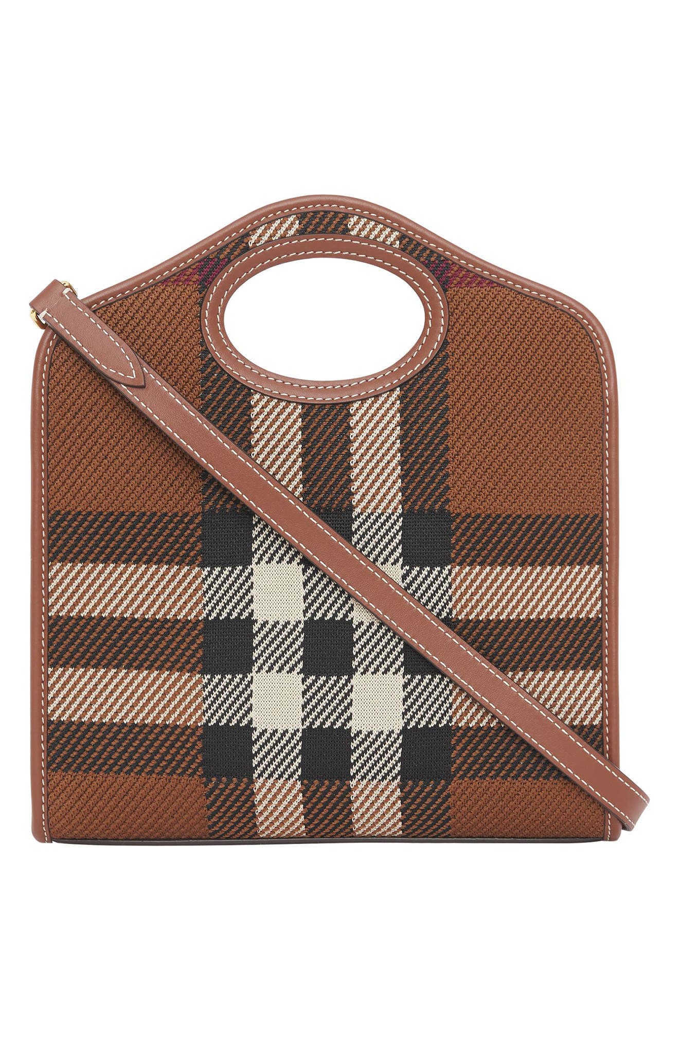 Burberry Mini Check Jacquard Pocket Bag, Alternate, color, 