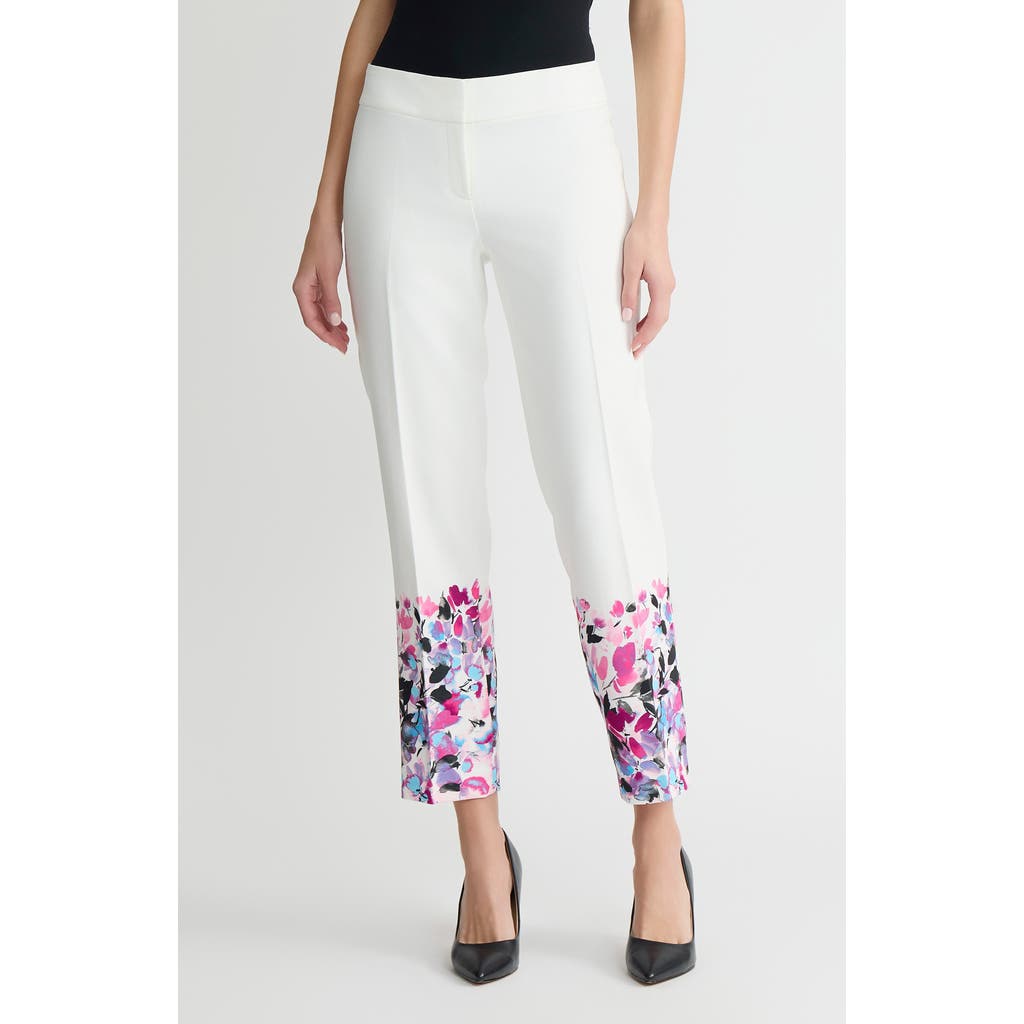 Kasper The Ava Placed Floral Straight Leg Ankle Pants In White