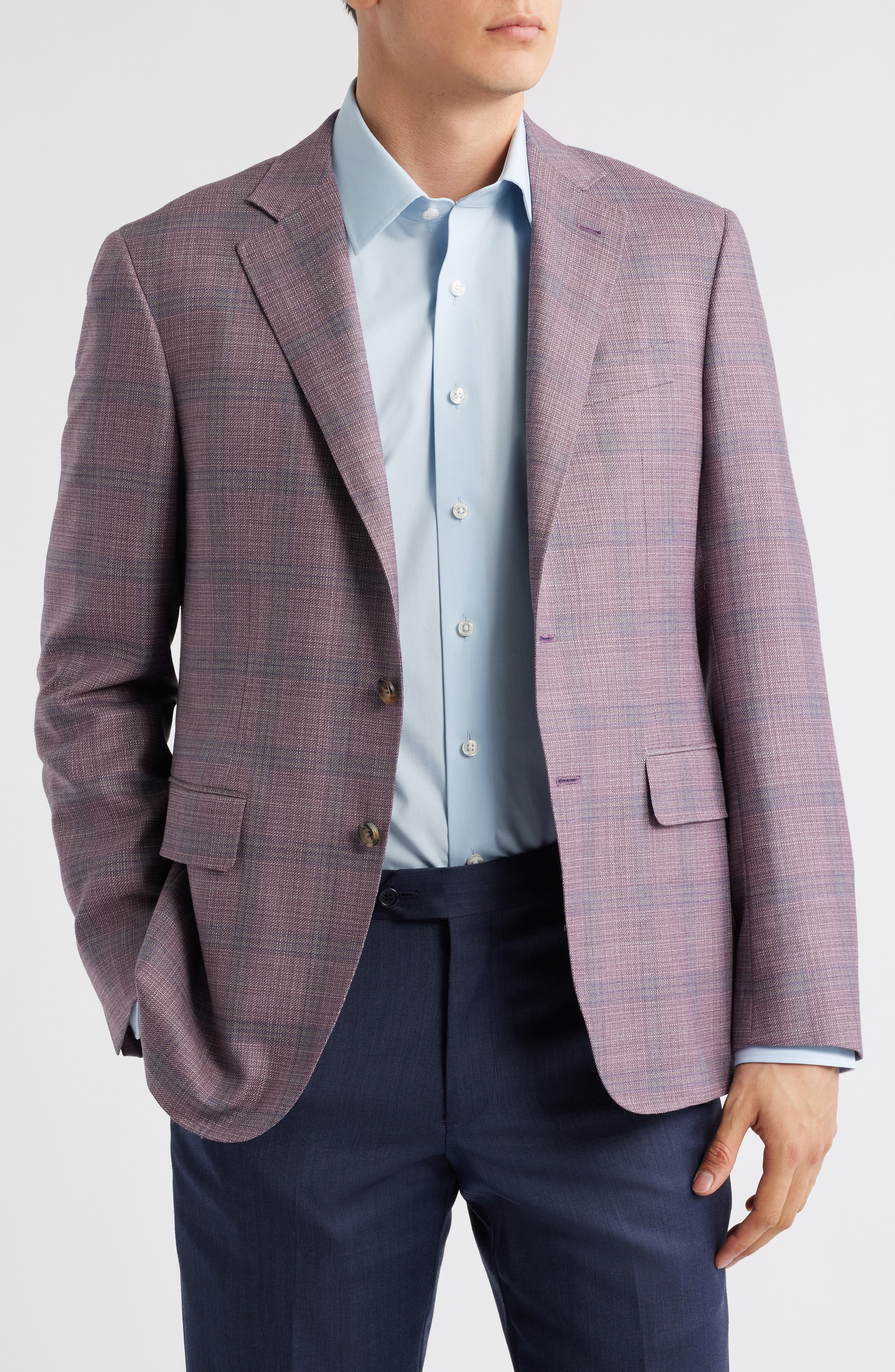 Canali Kei Trim Fit Plaid Wool Sport Coat