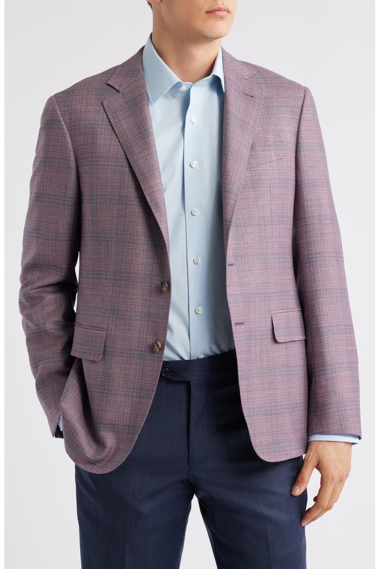Kei Trim Fit Plaid Wool Sport Coat, Main, color, LIGHT PURPLE
