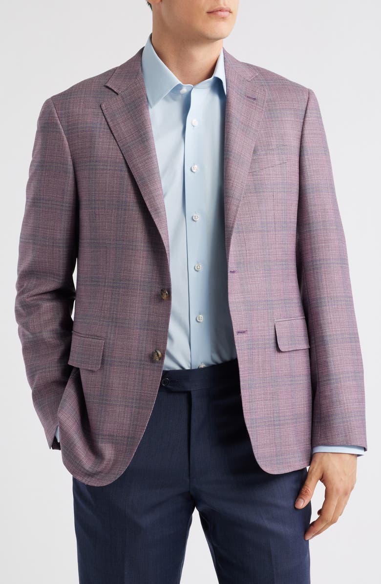 Canali Kei Trim Fit Plaid Wool Sport Coat, Main, color, Light Purple