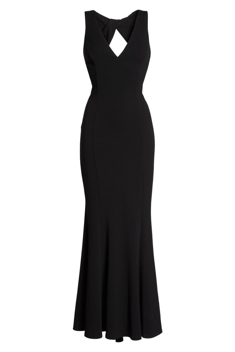 Twist Back Scuba Crepe Mermaid Gown, Alternate, color, BLACK