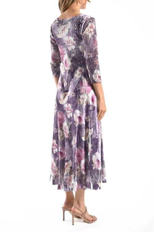 Komarov Dramatic Floral Dress With Lace Sleeves In Blue