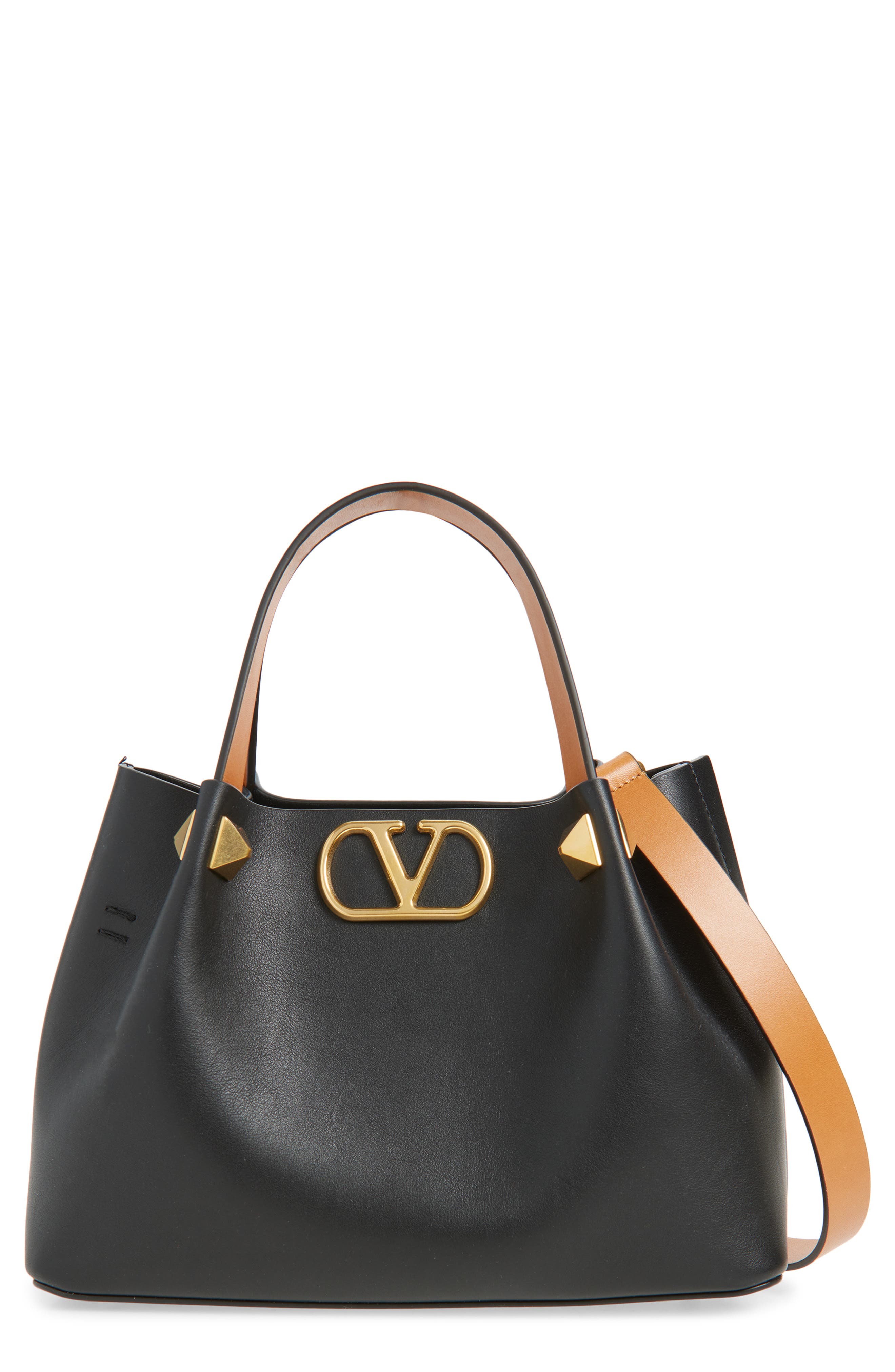 Valentino Garavani Small VLOGO Signature Top Handle Bag, Main, color, Black/ Camel