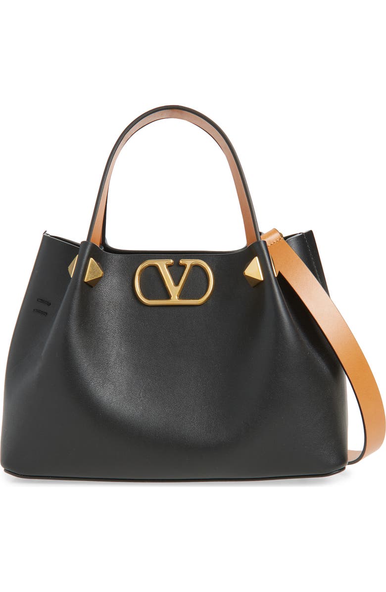 Valentino Garavani Small VLOGO Signature Top Handle Bag, Main, color, Black/ Camel