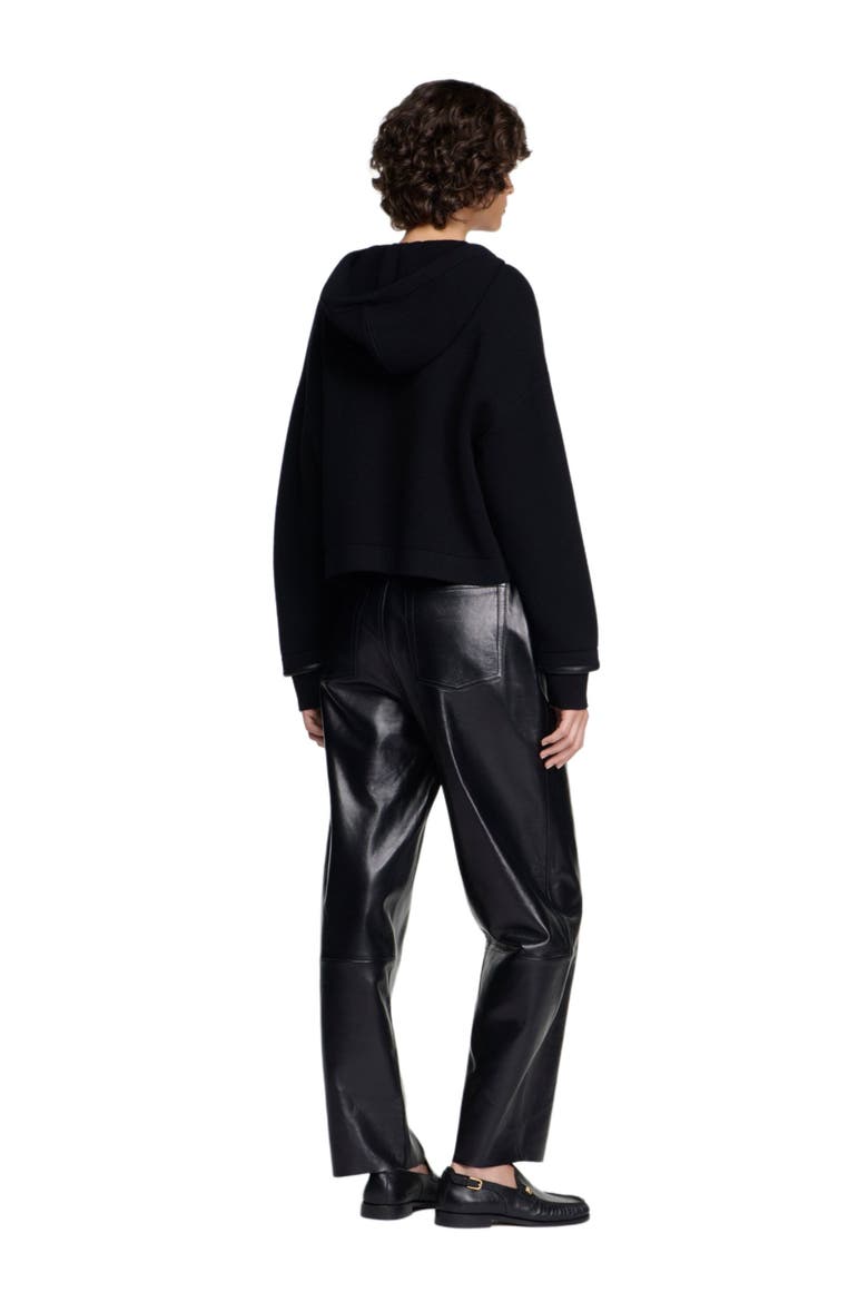Hooded cardigan, leather details, Alternate, color, Black