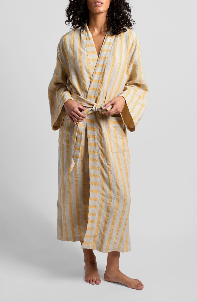 Parachute Stripe Linen Robe, Main, color, Natural With Yellow