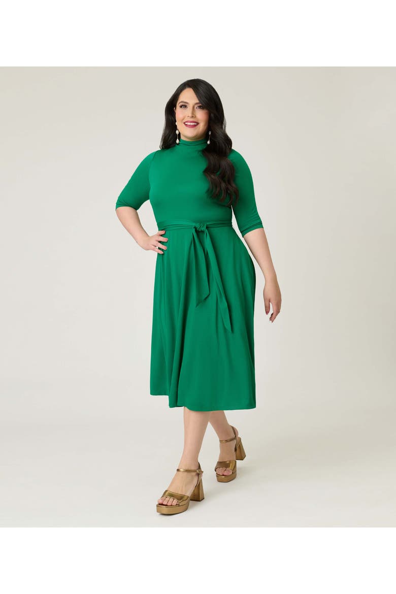 Plus Size 1950s Turtleneck Midi Dress, Main, color, Green Solid