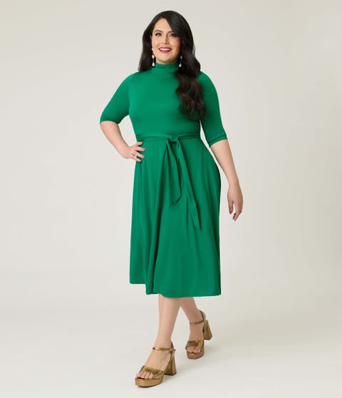 Plus Size 1950s Turtleneck Midi Dress