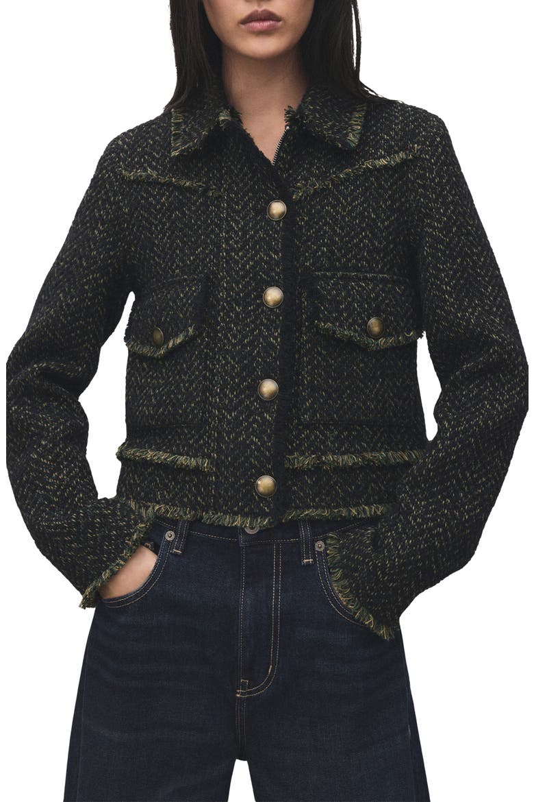 Zip Front Tweed Jacket, Main, color, GREEN
