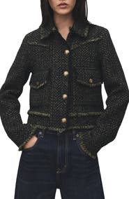 MANGO Zip Front Tweed Jacket