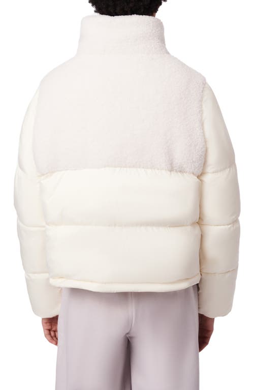 Bernie High Pile Fleece Contrast Short Puffer Jacket In Warm White