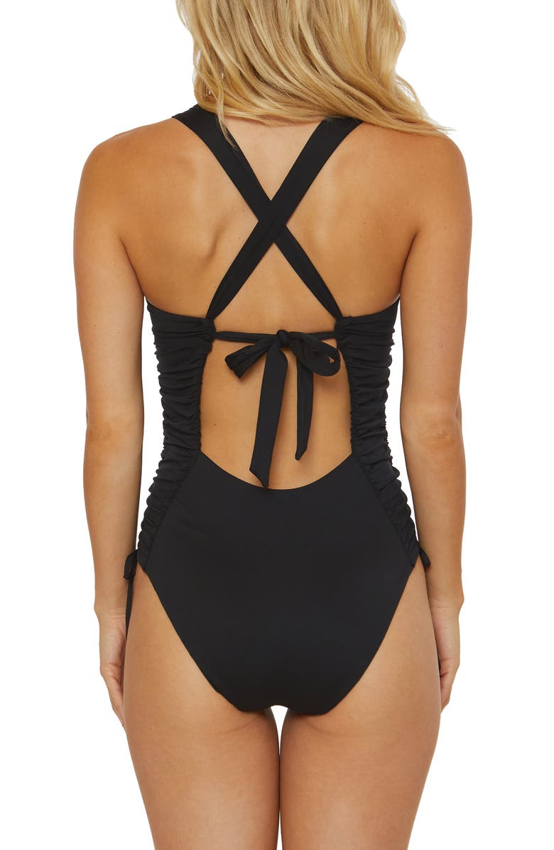 Soluna Shirred Cinched Tie One-Piece Swimsuit, Alternate, color, 
