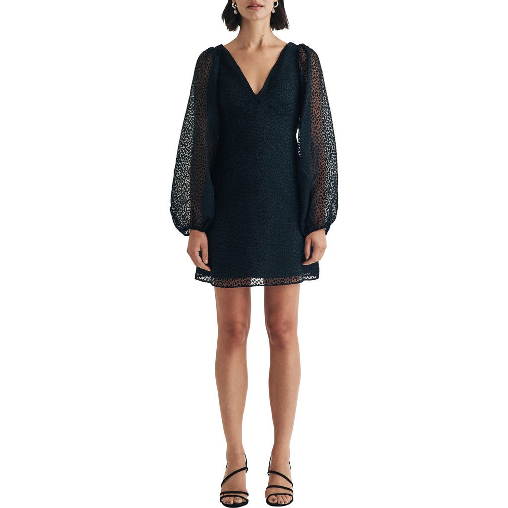 Nobody's Child Zendaya Animal Spot Burnout Long Sleeve Minidress in Black