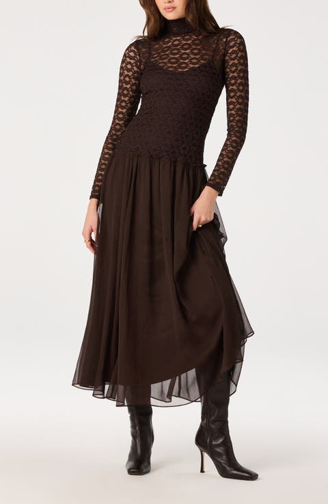 Camila Lace Mock Neck Midi Dress