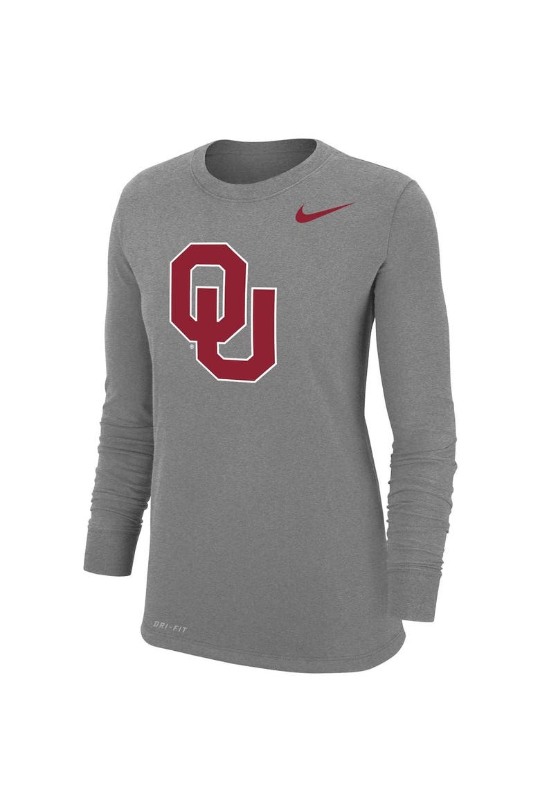 Women's Nike Heathered Gray Oklahoma Sooners Logo Performance Long Sleeve T-Shirt, Alternate, color, Heather Gray