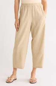 MAX STUDIO Crop Linen Blend Barrel Leg Pants