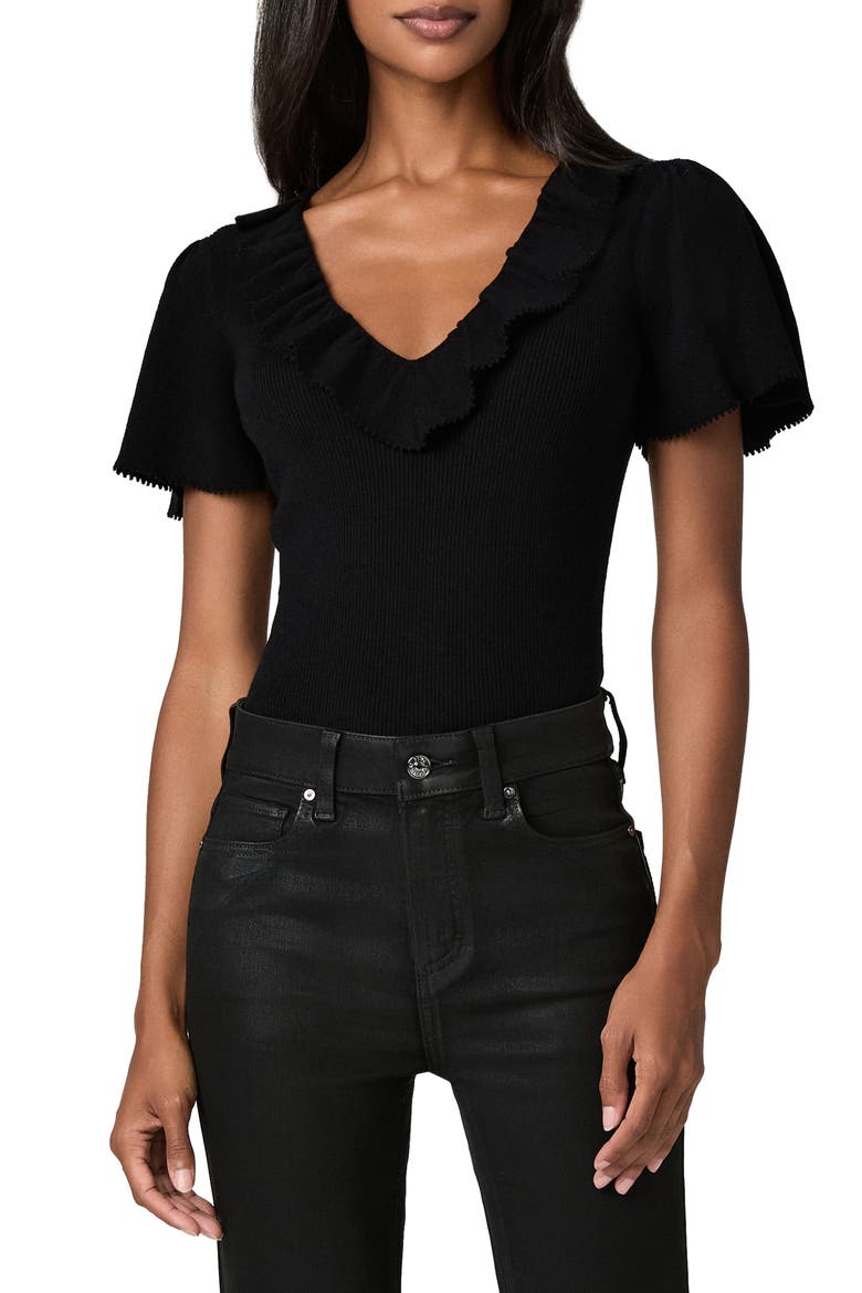 Inaya Ruffle V-Neck Top, Main, color, BLACK