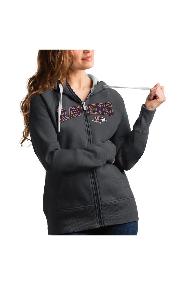 ANTIGUA Women's Antigua Charcoal Baltimore Ravens Wordmark Victory Full-Zip Hoodie, Main, color, Charcoal