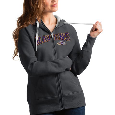 Women's Antigua Charcoal Baltimore Ravens Wordmark Victory Full-Zip Hoodie