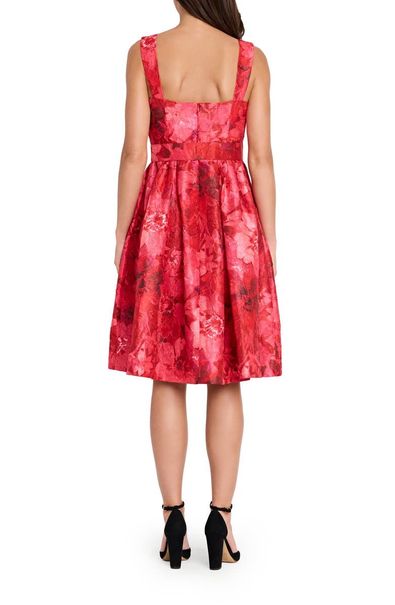 Tahari ASL Floral Print Crinkle Belted Dress, Alternate, color, Crimson