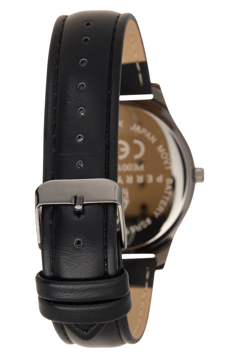 Diamond Slim Faux Leather Strap Watch, 41mm, Alternate, color, GUNMETAL