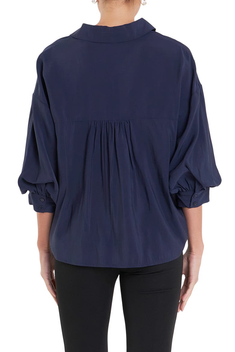 Balloon Sleeve Button-Up Shirt, Alternate, color, NAVY