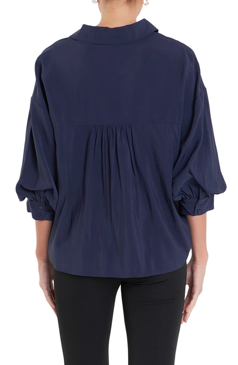 English Factory Balloon Sleeve Button-Up Shirt, Alternate, color, Navy